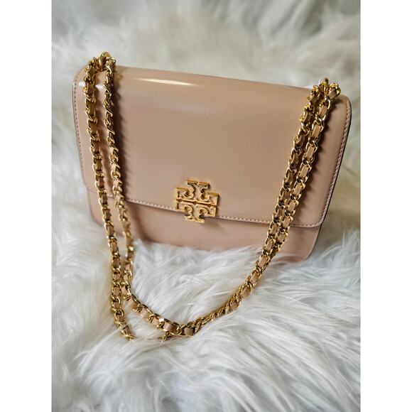 LIMITED SALE $548 Tory Burch Britten Patent Nude Pink Med Shoulder Crossbody Bag - Picture 2 of 8